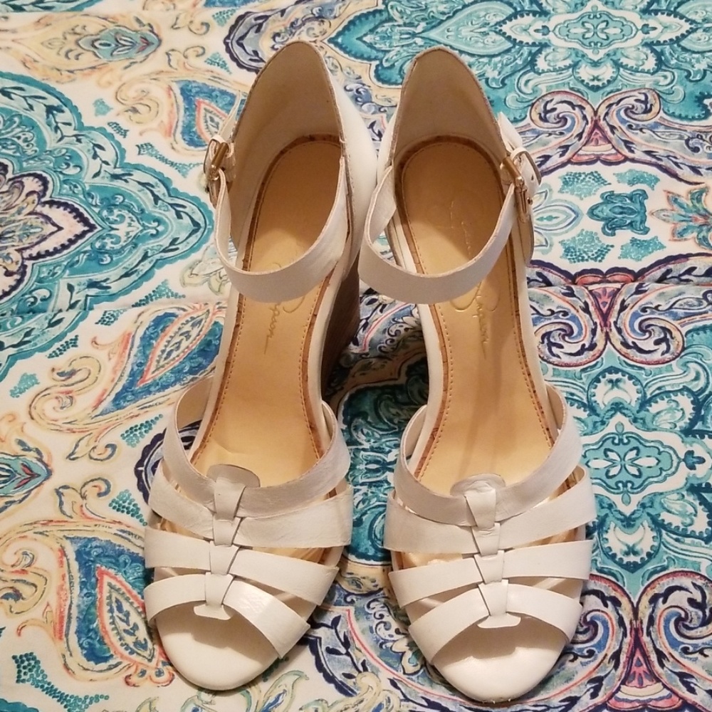 White Leather Wedge Jessica Simpson